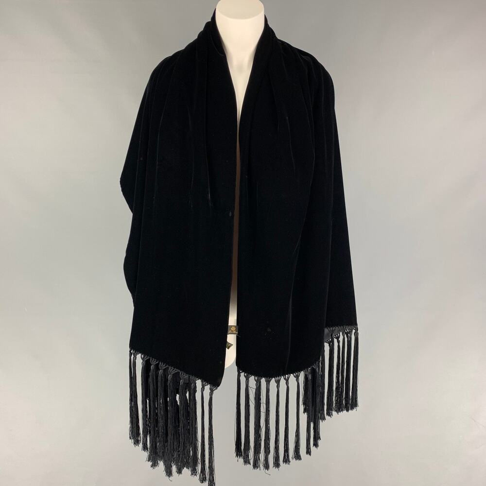 LORO PIANA Black Velvet Viscose Silk Fringe Scarf
